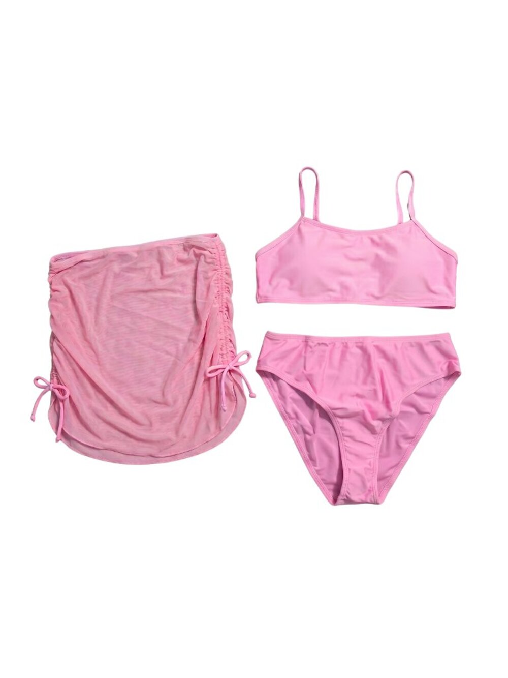 NWOT | Pink 3-Piece Swimsuit Set | Bikini & Mesh Sarong Skirt | Size 14Y |